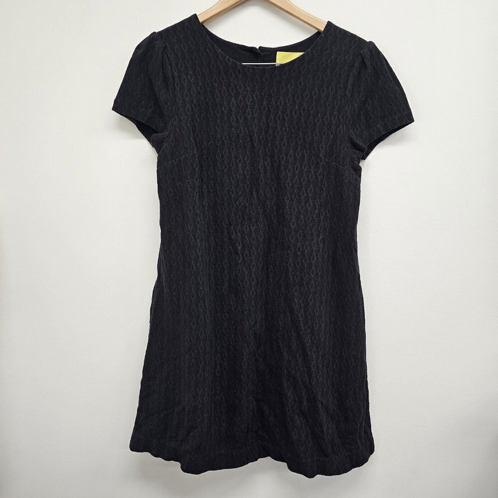 Maeve Anthropologie Size Medium Black Cap Sleeve Diamond Textured Lined Dress